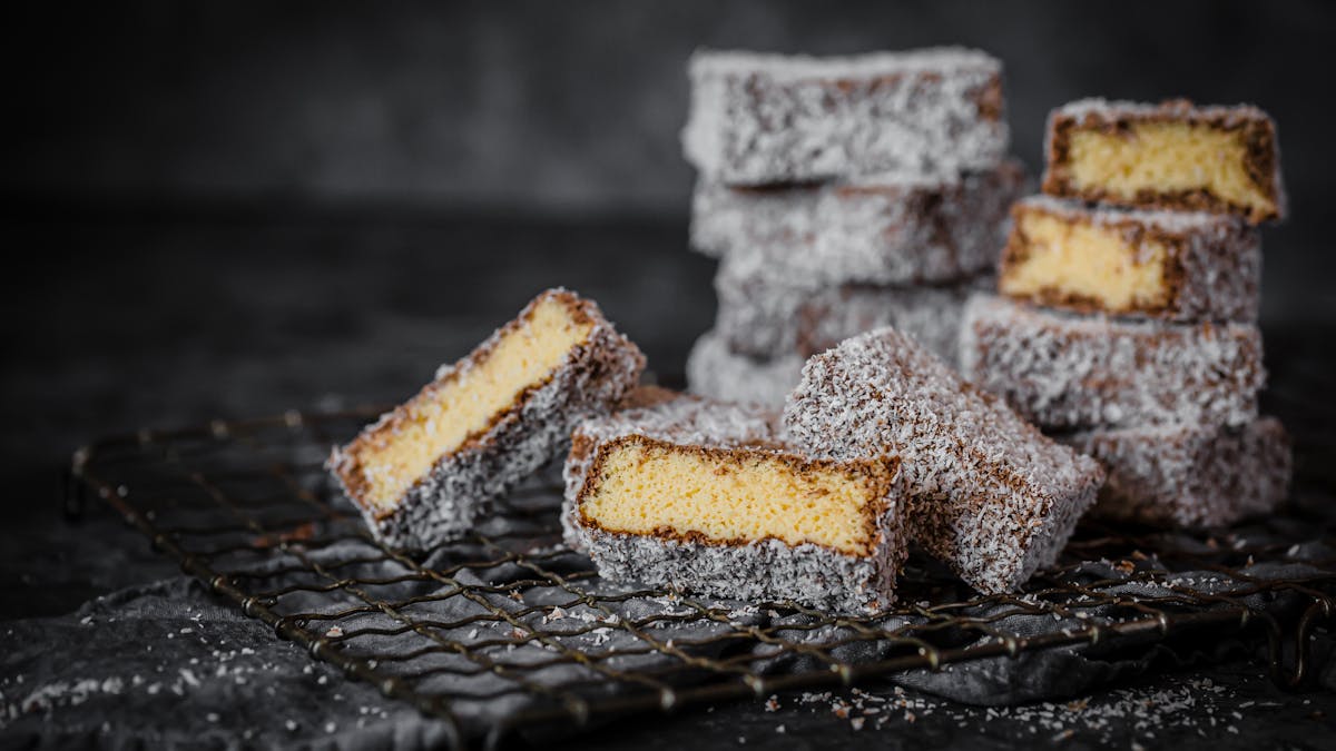 Low carb chocolate and vanilla lamingtons